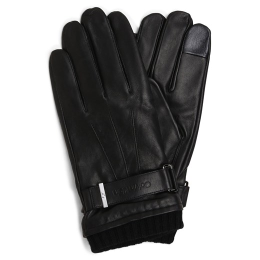 Calvin Klein Skórzane rękawiczki Mężczyźni skóra czarny jednolity ze sklepu vangraaf w kategorii Rękawiczki męskie - zdjęcie 162272520