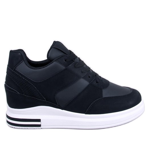 Sneakersy na koturnie Rinno Black czarne ze sklepu ButyModne.pl w kategorii Buty sportowe damskie - zdjęcie 162285361