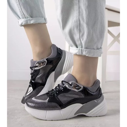 Czarne sneakersy na wysokiej podeszwie Rude srebrny 37 ButyModne.pl