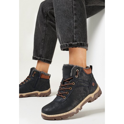 Granatowe Traperki Sportowe Mocno Ocieplone Vimee ze sklepu born2be.pl w kategorii Workery damskie - zdjęcie 162290901