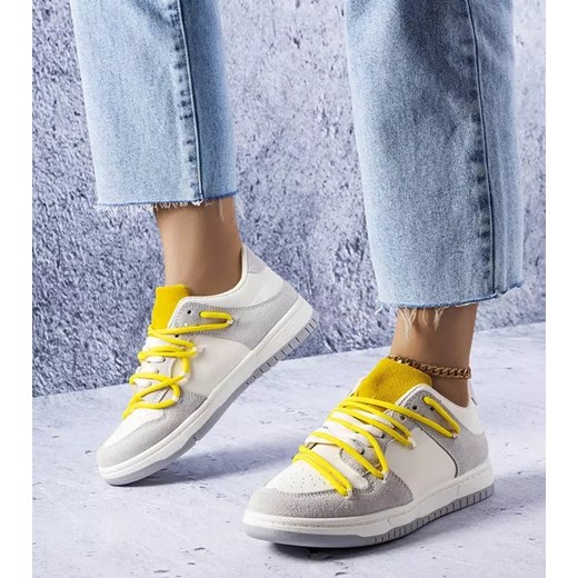 Szare sneakersy z żółtymi sznurówkami Arcobaleno ze sklepu gemre w kategorii Buty sportowe damskie - zdjęcie 162296721
