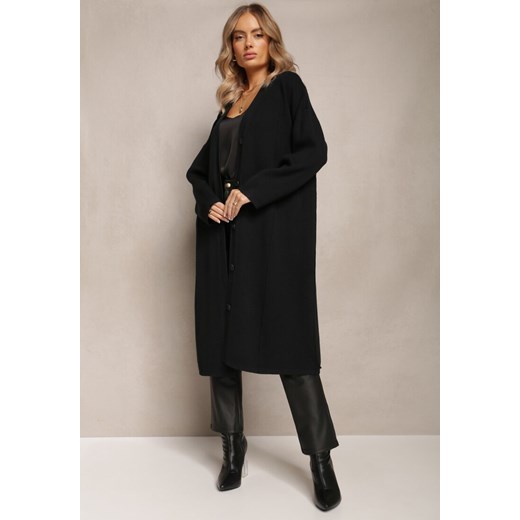 Czarny Długi Kardigan Zapinany Rousalere ze sklepu Renee odzież w kategorii Swetry damskie - zdjęcie 162301003