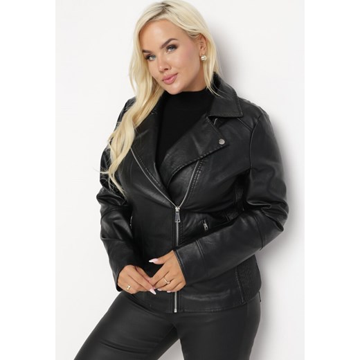 Czarna Kurtka Ramoneska z Imitacji Skóry Azzarella 5XL okazja Born2be Odzież