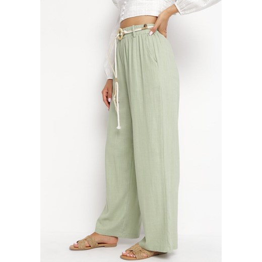 Zielone Spodnie z Szerokimi Nogawkami Nogawkami i Plecionym Paskiem Lolanda ze sklepu Born2be Odzież w kategorii Spodnie damskie - zdjęcie 162303811