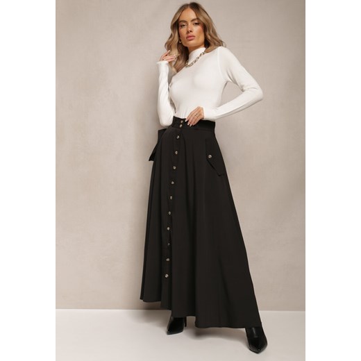 Czarna Rozkloszowana Spódnica Maxi z Guzikami Alcudia ze sklepu Renee odzież w kategorii Spódnice - zdjęcie 162304071