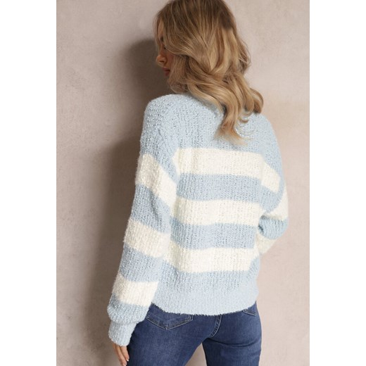 Niebieski Klasyczny Sweter w Szerokie Pasy ze Ściągaczami Reassa Renee M wyprzedaż Renee odzież