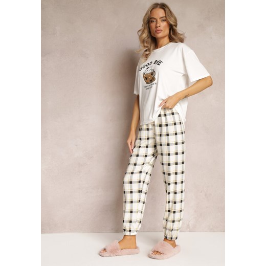 Biały Komplet Piżamowy 2-częściowy z Koszulką i Spodniami Keoris ze sklepu Renee odzież w kategorii Piżamy damskie - zdjęcie 162304191