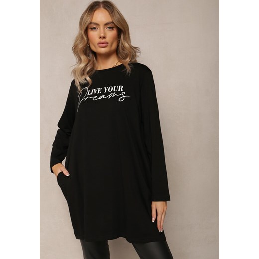 Czarna Bawełniana Bluzka Tunika z Nadrukowanym Napisem Lashaunta ze sklepu Renee odzież w kategorii Bluzki damskie - zdjęcie 162304272