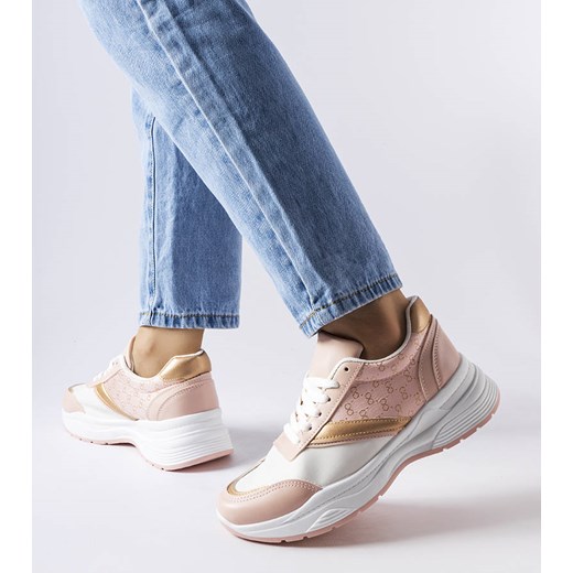 Różowo-białe sneakersy ze złotym akcentem duffy ze sklepu gemre w kategorii Buty sportowe damskie - zdjęcie 162305691