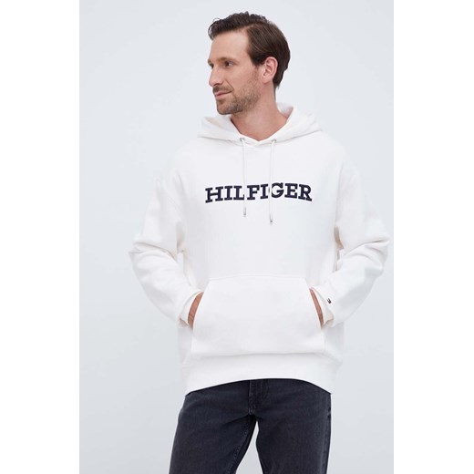 Tommy Hilfiger bluza męska kolor beżowy z kapturem z aplikacją ze sklepu ANSWEAR.com w kategorii Bluzy męskie - zdjęcie 162309082