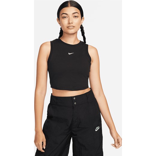 Damska przylegająca koszulka bez rękawów w drobny prążek o skróconym kroju Nike Sportswear Chill Knit - Czerń ze sklepu Nike poland w kategorii Bluzki damskie - zdjęcie 162312103