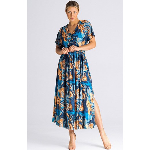 Sukienka długa z kopertową górą M935/156, Kolor niebiesko-pomarańczowy, Rozmiar L/XL, Figl ze sklepu Primodo w kategorii Sukienki - zdjęcie 162313602