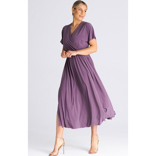 Sukienka długa z kopertową górą fioletowa M935, Kolor fioletowy, Rozmiar L/XL, Figl ze sklepu Primodo w kategorii Sukienki - zdjęcie 162313613