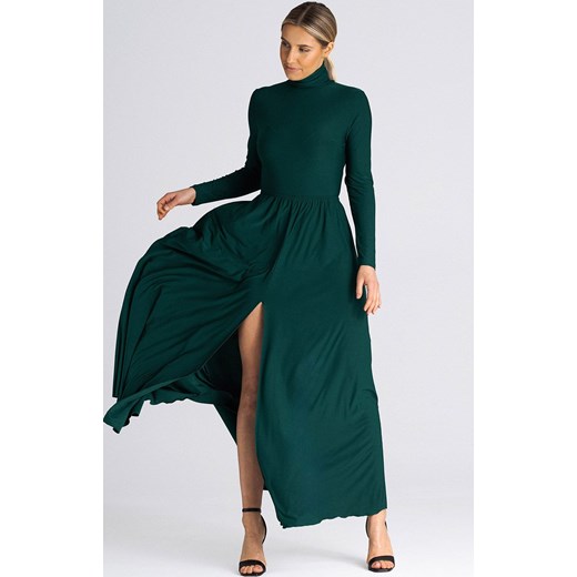 Sukienka długa z golfem zielona M936, Kolor zielony, Rozmiar L, Figl ze sklepu Primodo w kategorii Sukienki - zdjęcie 162313623