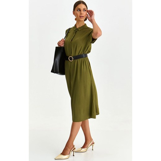 Sukienka Top Secret koszulowa zielona midi z kołnierzykiem z krótkim rękawem na spotkanie biznesowe 