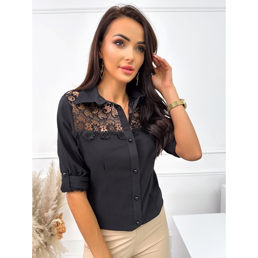 Czarna Koszula z Koronką ze sklepu ModnaKiecka.pl w kategorii Koszule damskie - zdjęcie 162314013