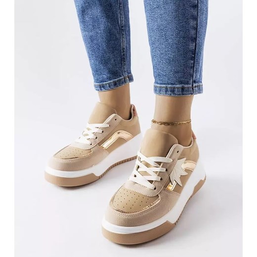 Beżowe sneakersy z lustrzaną wstawką Kollins ze sklepu gemre w kategorii Buty sportowe damskie - zdjęcie 162328710