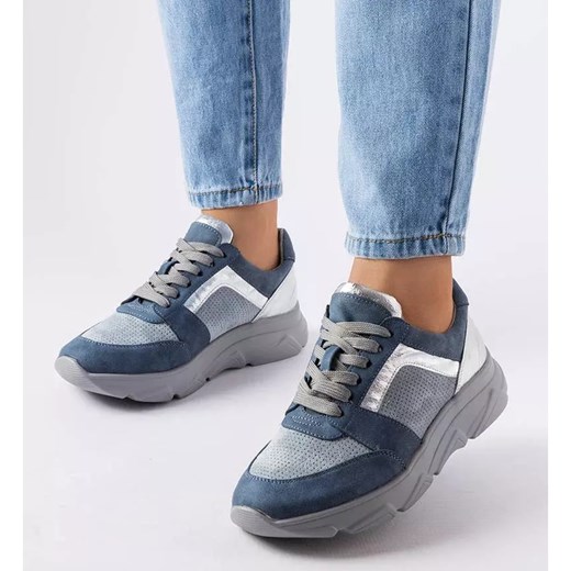 Buty sportowe damskie niebieskie sneakersy casual na wiosnę z tworzywa sztucznego na płaskiej podeszwie sznurowane 