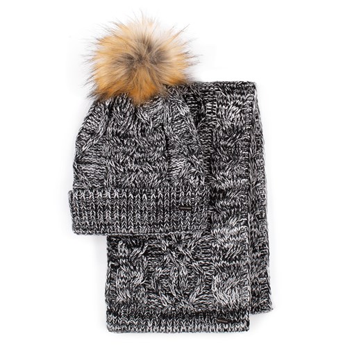 Damski komplet zimowy z warkoczowym splotem czarno-biały ze sklepu WITTCHEN w kategorii Komplety czapka i szalik damskie - zdjęcie 162356144