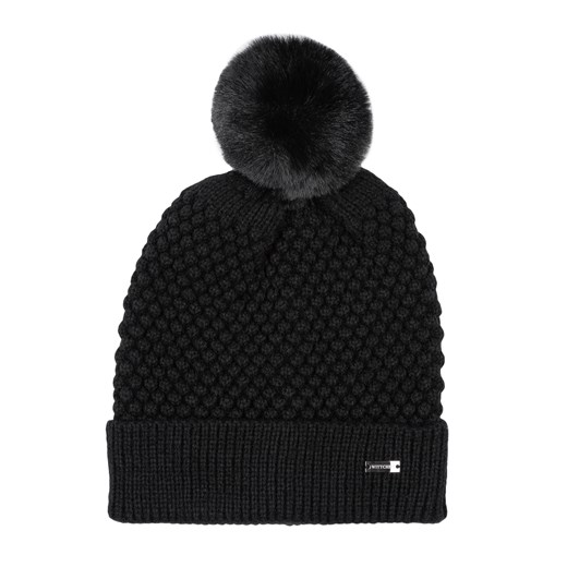 Damska czapka o splocie bąbelkowym z pomponem czarna ze sklepu WITTCHEN w kategorii Czapki zimowe damskie - zdjęcie 162356240