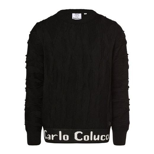 Carlo Colucci Sweter męski Mężczyźni dzianina grubo tkana czarny jednolity ze sklepu vangraaf w kategorii Swetry męskie - zdjęcie 162356890