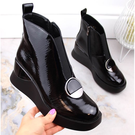 Botki damskie na koturnie czarne D&A S.Barski Premium Collection MR870-36 40 ButyModne.pl