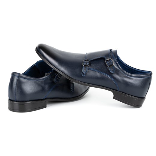 Skórzane buty wizytowe Monki 287LU granat ze sklepu butyolivier w kategorii Buty eleganckie męskie - zdjęcie 162370324
