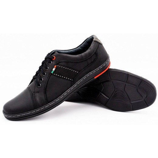 Buty męskie skórzane casual 238GT czarne ze sklepu butyolivier w kategorii Półbuty męskie - zdjęcie 162370330