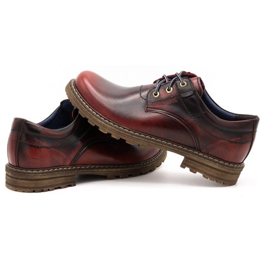 Buty męskie trapery skórzane 32/KC bordowe ze sklepu butyolivier w kategorii Półbuty męskie - zdjęcie 162370542