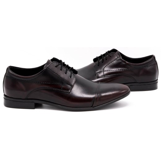 Buty męskie wizytowe 294LU wiśnia skórzane ze sklepu butyolivier w kategorii Buty eleganckie męskie - zdjęcie 162370561