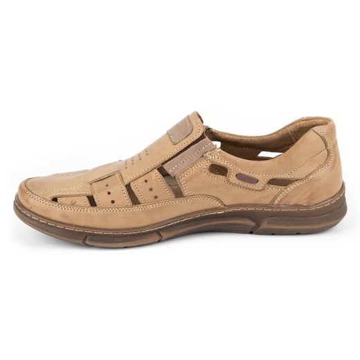 Buty męskie skóra ażurowe 601 na lato beżowe ze sklepu butyolivier w kategorii Półbuty męskie - zdjęcie 162370573
