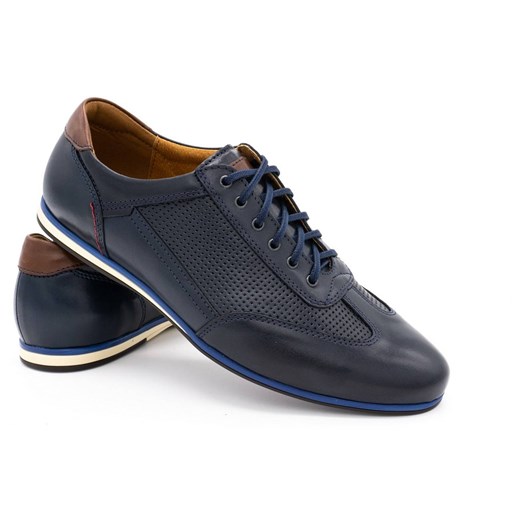 Buty męskie skórzane casual 64/54 granatowe ze sklepu butyolivier w kategorii Półbuty męskie - zdjęcie 162370661