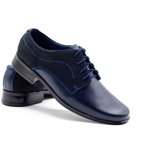Buty dziecięce wizytowe komunijne J1 granatowe z nubukiem ze sklepu butyolivier w kategorii Buty komunijne - zdjęcie 162370901