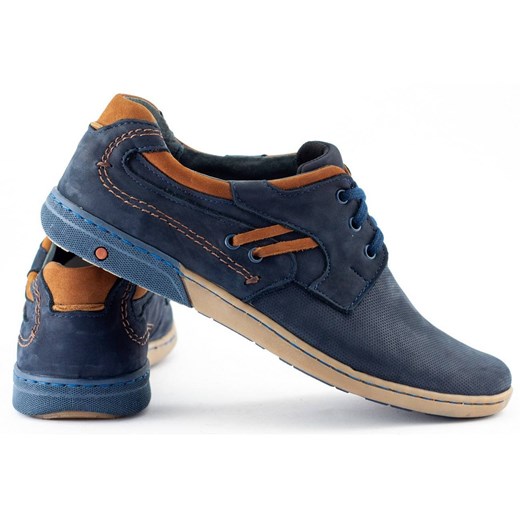 Buty męskie skórzane casual 861L granatowe ze sklepu butyolivier w kategorii Półbuty męskie - zdjęcie 162370951