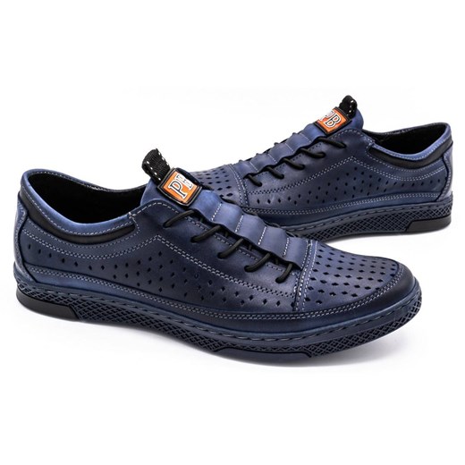 Buty męskie skórzane K22P granatowe ze sklepu butyolivier w kategorii Półbuty męskie - zdjęcie 162371001