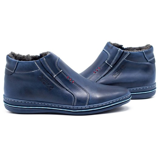 Buty męskie zimowe skórzane 381S granatowe ze sklepu butyolivier w kategorii Buty zimowe męskie - zdjęcie 162371033