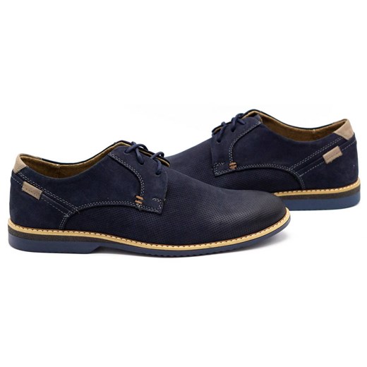 Buty męskie skórzane casual 859L granatowe ze sklepu butyolivier w kategorii Półbuty męskie - zdjęcie 162371324