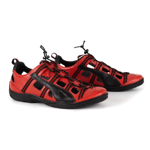 Buty męskie skórzane ażurowe 26KAM czerwone ze sklepu butyolivier w kategorii Sandały męskie - zdjęcie 162371342