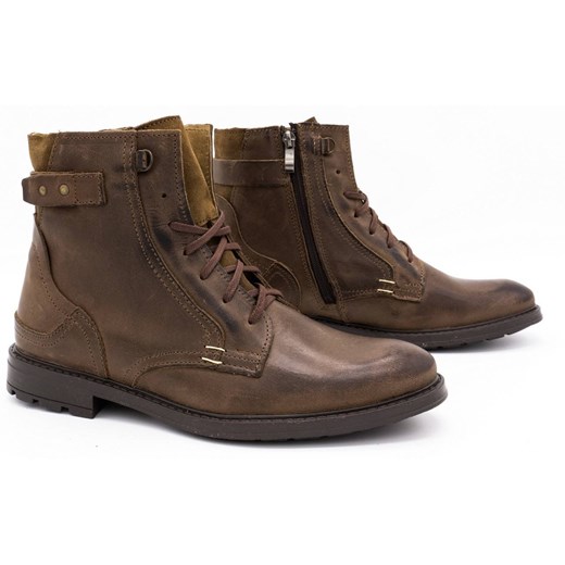 Buty męskie sztyblety skórzane zimowe 856 brązowe ze sklepu butyolivier w kategorii Buty zimowe męskie - zdjęcie 162371422