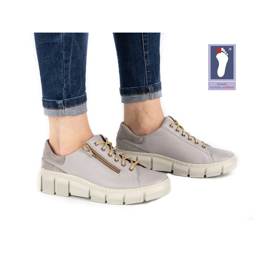 Półbuty damskie sneakersy skórzane 0663W szare ze sklepu butyolivier w kategorii Półbuty damskie - zdjęcie 162371514