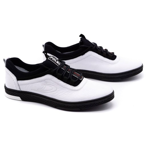 Buty męskie skórzane casual K24 białe z czarnym Polbut 47 butyolivier
