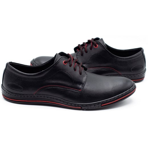 Skórzane buty męskie 295LU czarne z czerwonym ze sklepu butyolivier w kategorii Buty eleganckie męskie - zdjęcie 162371902
