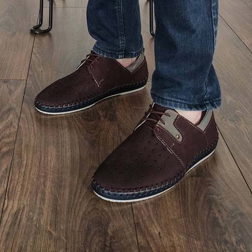 Buty męskie skórzane na lato 744LMA bordowe Buty Olivier 45 butyolivier wyprzedaż