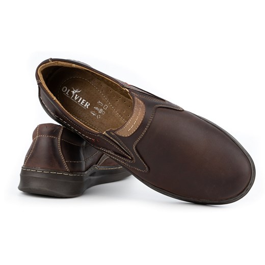 Buty męskie skórzane wsuwane casual 284GT brązowe ze sklepu butyolivier w kategorii Półbuty męskie - zdjęcie 162372371