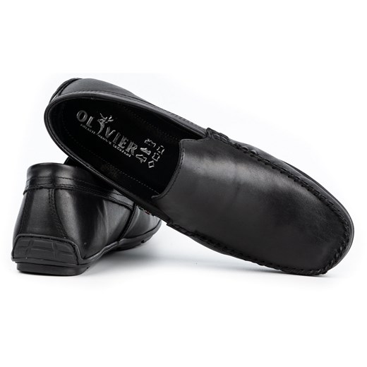 Mokasyny męskie skórzane 085KNT czarne lico ze sklepu butyolivier w kategorii Mokasyny męskie - zdjęcie 162373051