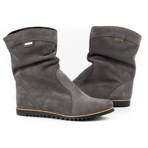 Skórzane Botki Ocieplane Emi Ciemno Szare Buty Olivier 39 butyolivier
