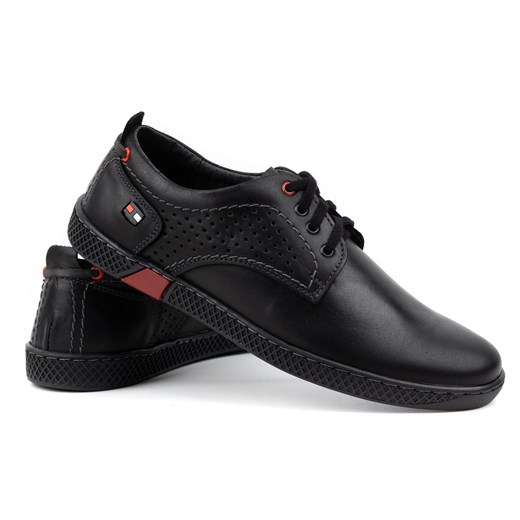 Buty męskie skórzane casual 302GT czarne ze sklepu butyolivier w kategorii Półbuty męskie - zdjęcie 162373341