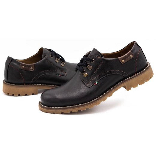 Buty męskie trzewiki skórzane 812MP czarne z brązem ze sklepu butyolivier w kategorii Półbuty męskie - zdjęcie 162374210