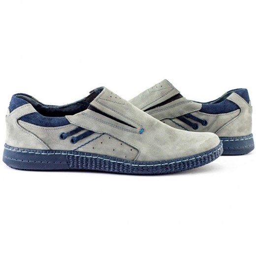 Buty męskie mokasyny skórzane 862L szare ze sklepu butyolivier w kategorii Mokasyny męskie - zdjęcie 162375864