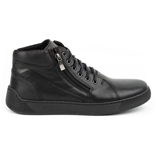 Buty męskie ocieplane skórzane 120KAM czarne ze sklepu butyolivier w kategorii Półbuty męskie - zdjęcie 162377661